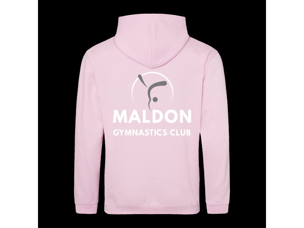 Maldon Gymnastics Club pink hoodie with printed logo